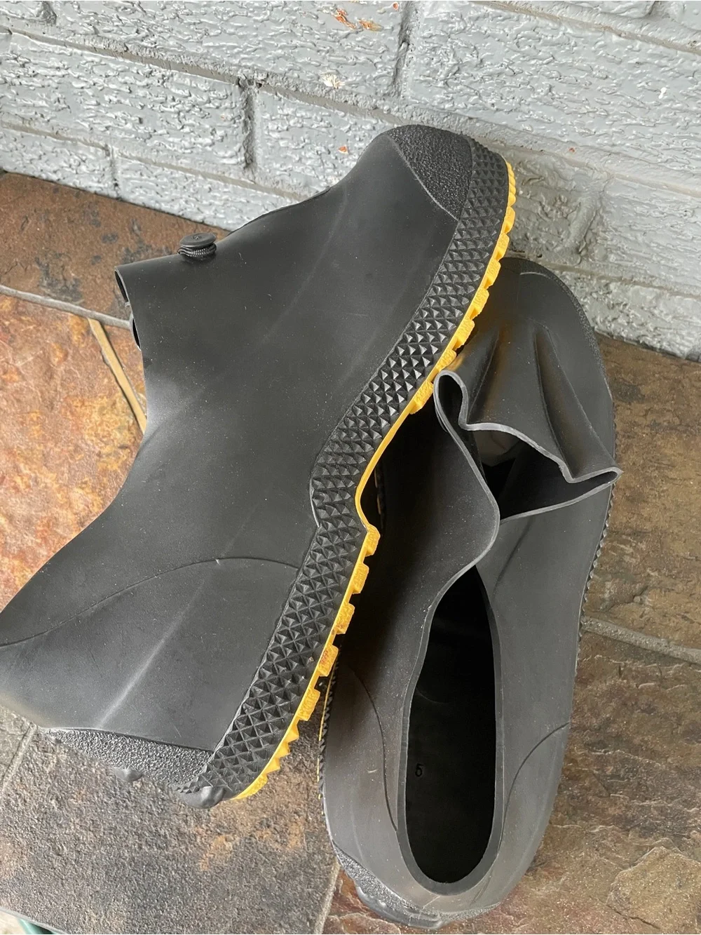 Rubber Safety Servus Men's Cover Shoe Overshoe Black Yellow Lug Sole